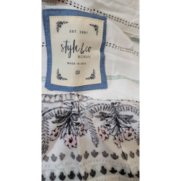 Style & Co Button Down Top Blouse Striped Front Printed Back Sz 0X - Picture 5 of 6